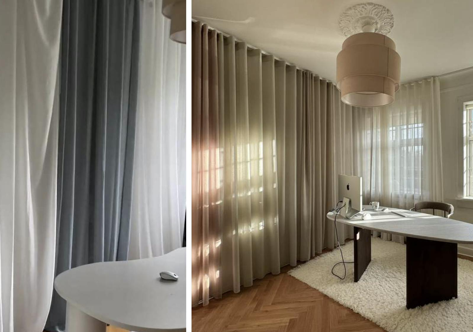 Før og efter Luxaflex® skræddersyede stofgardiner