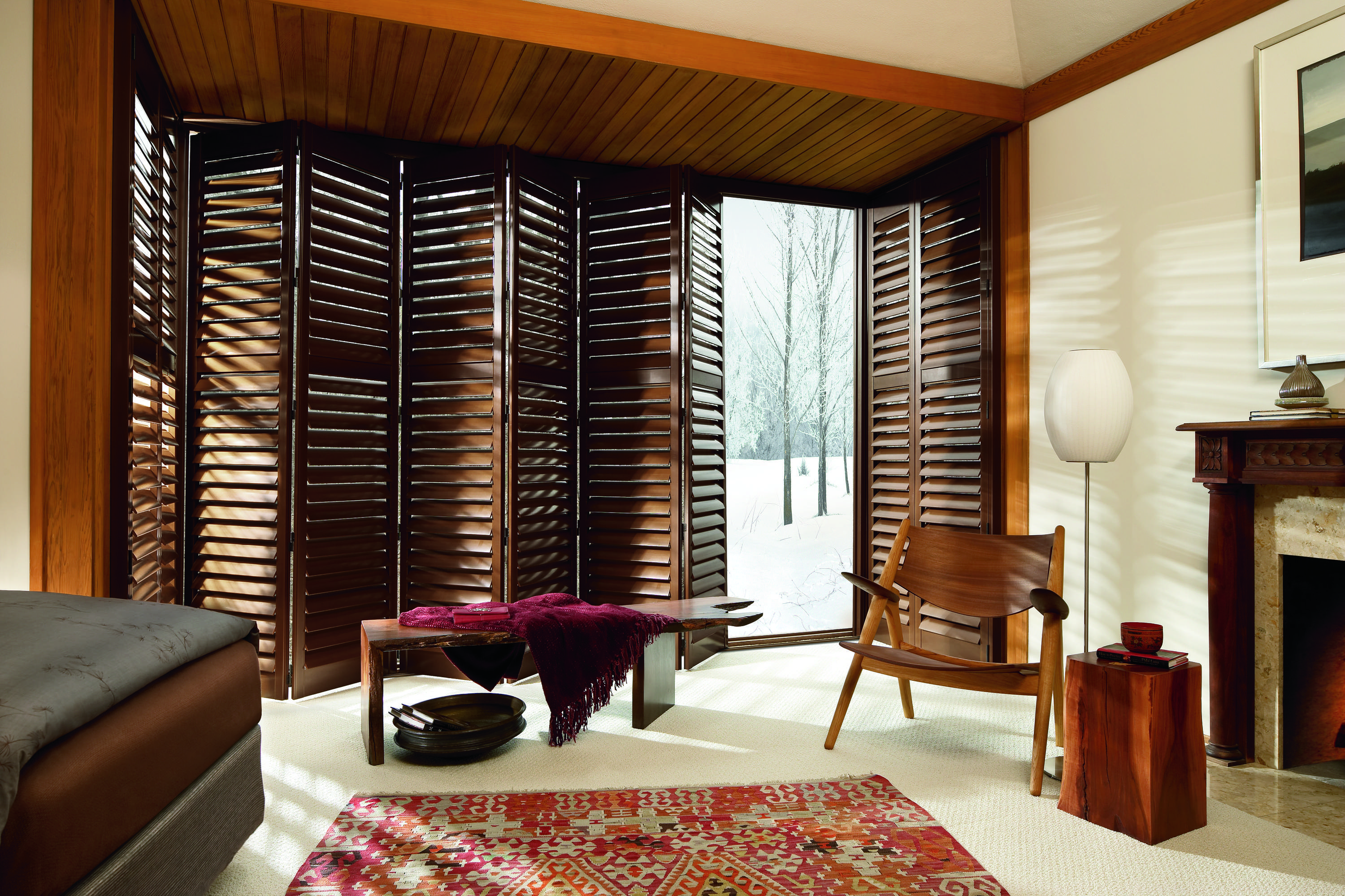 Wood shutters in a living room 