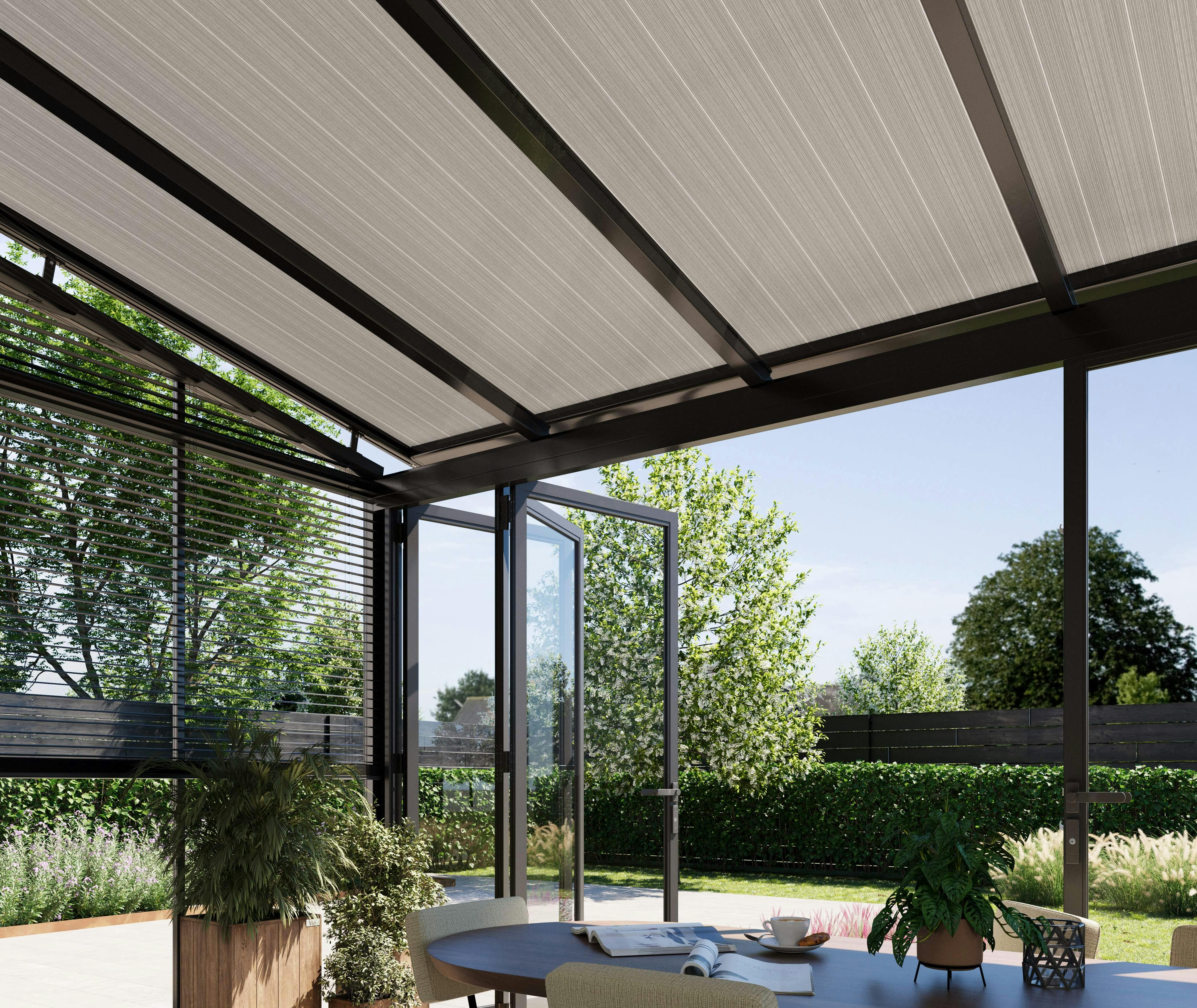 Pergola with retractable fabric roof