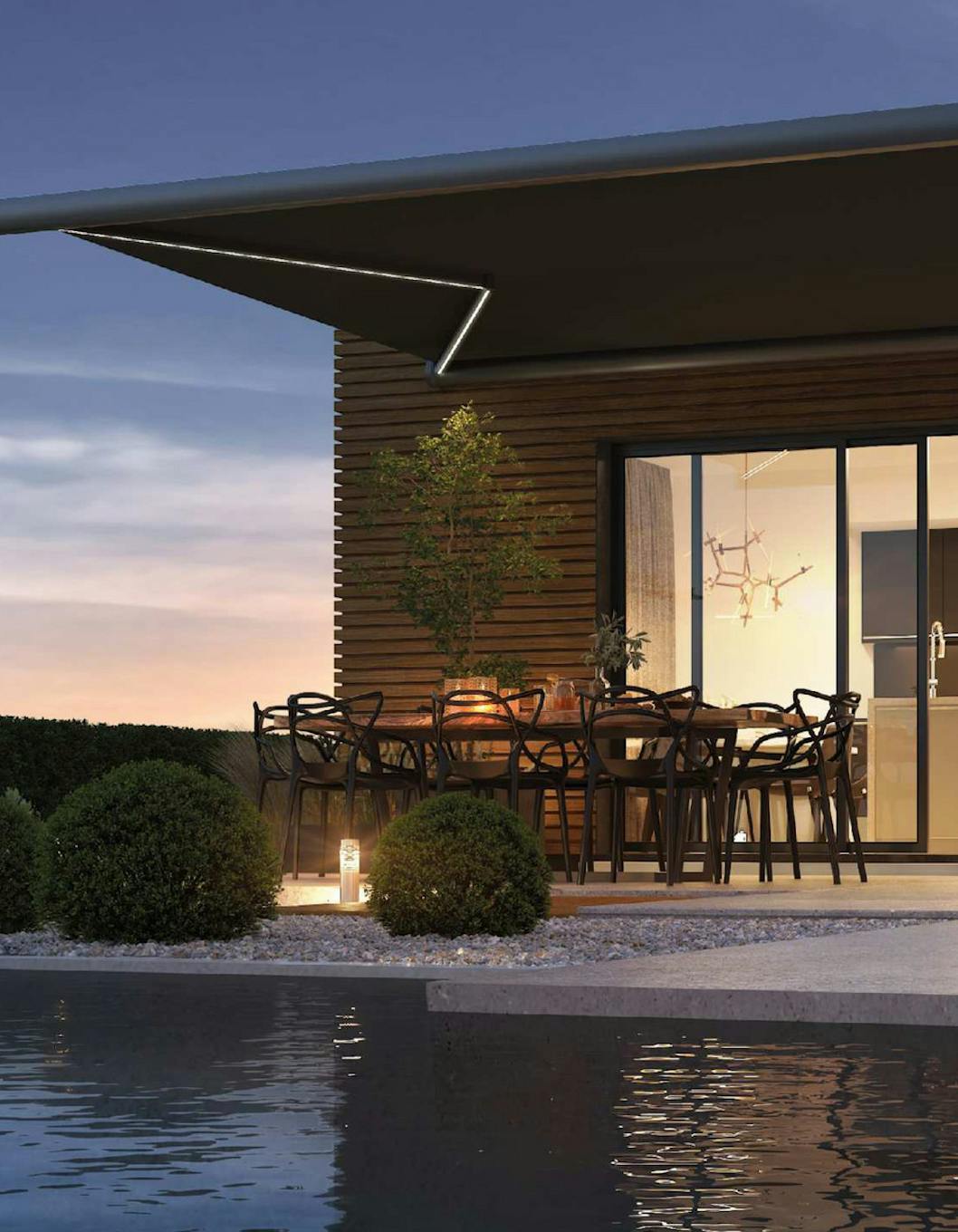 Black awnings with heating