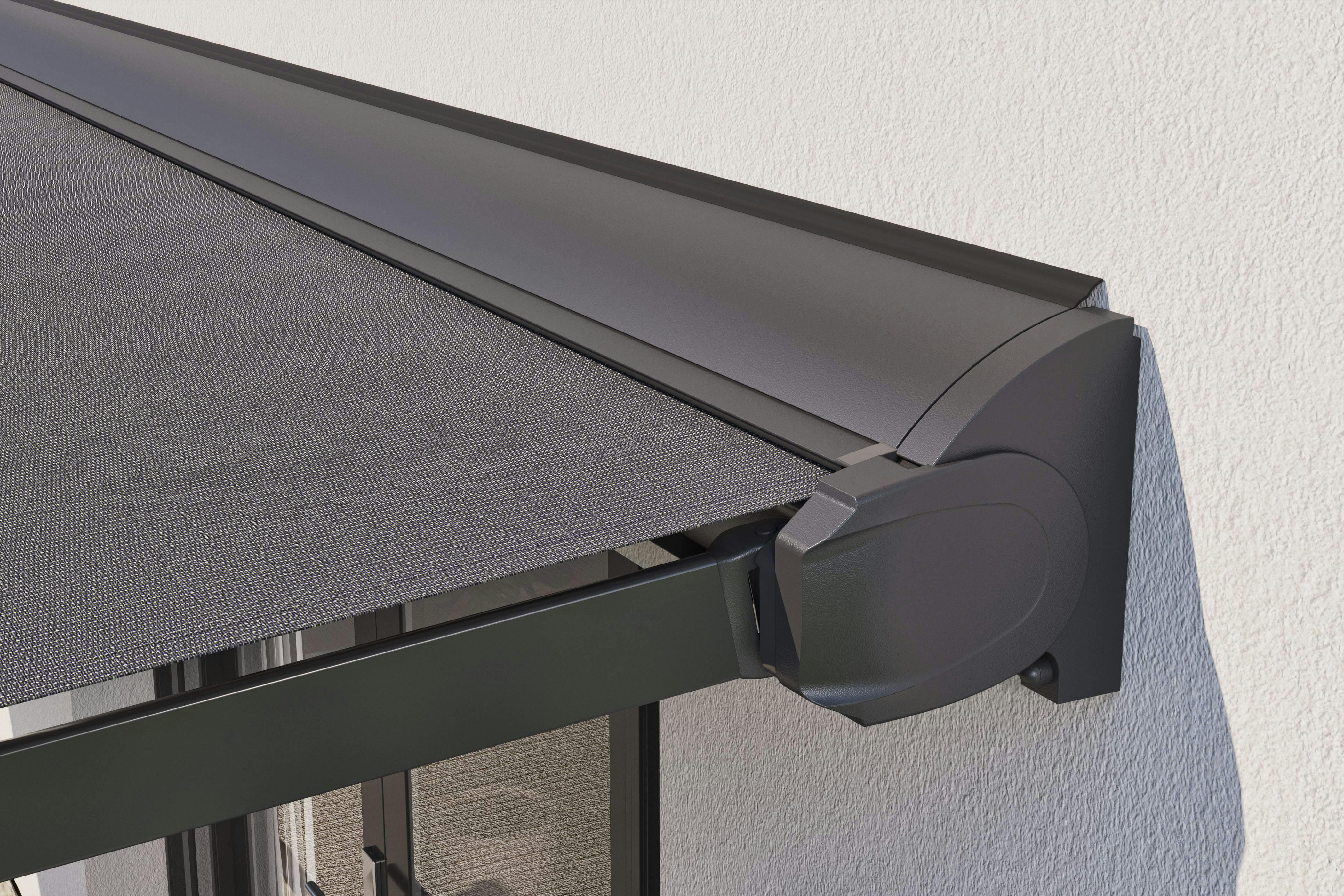 Close uo of black nova shade awning