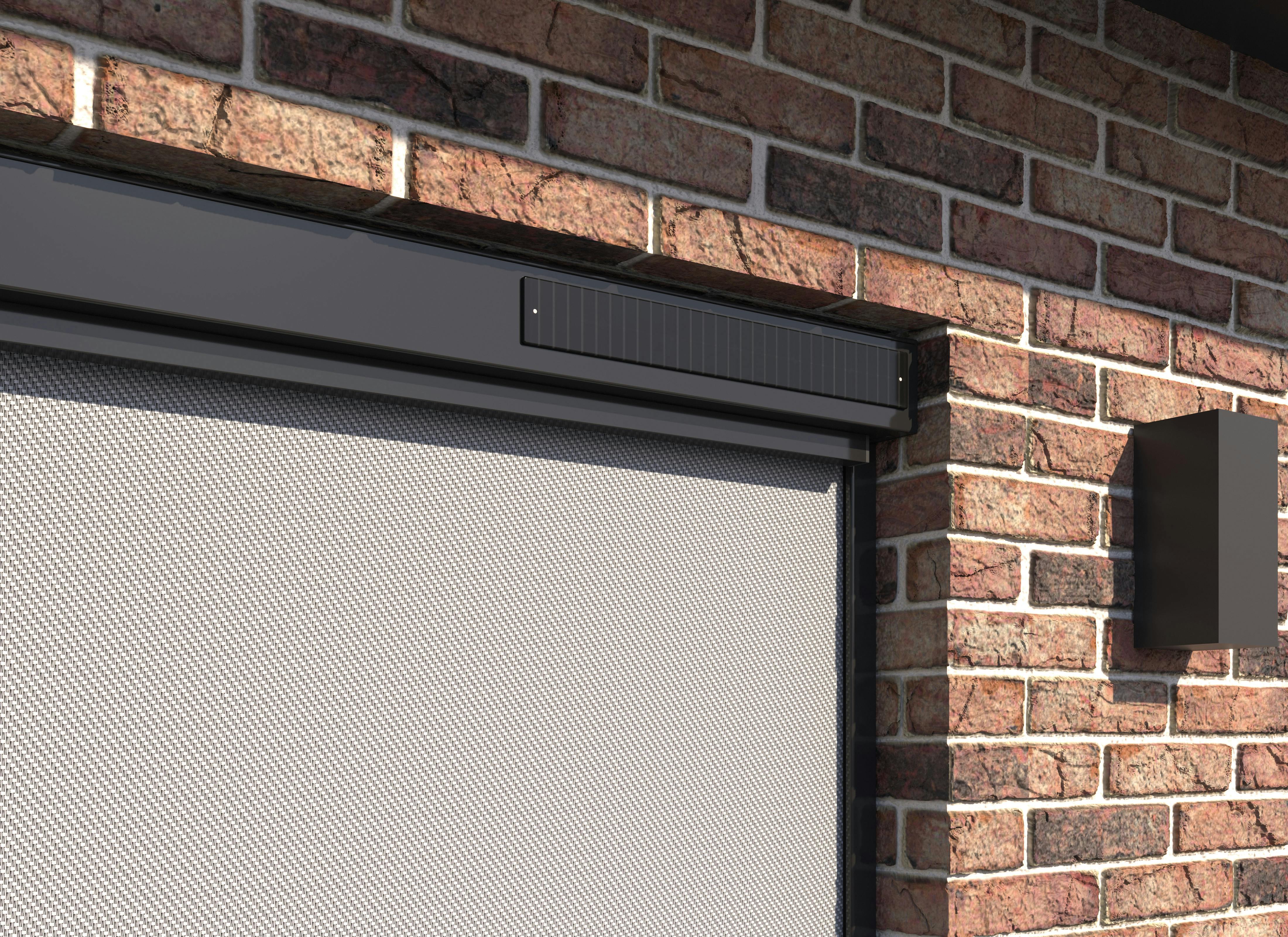 Beige zipscreen med diskret solcellepanel