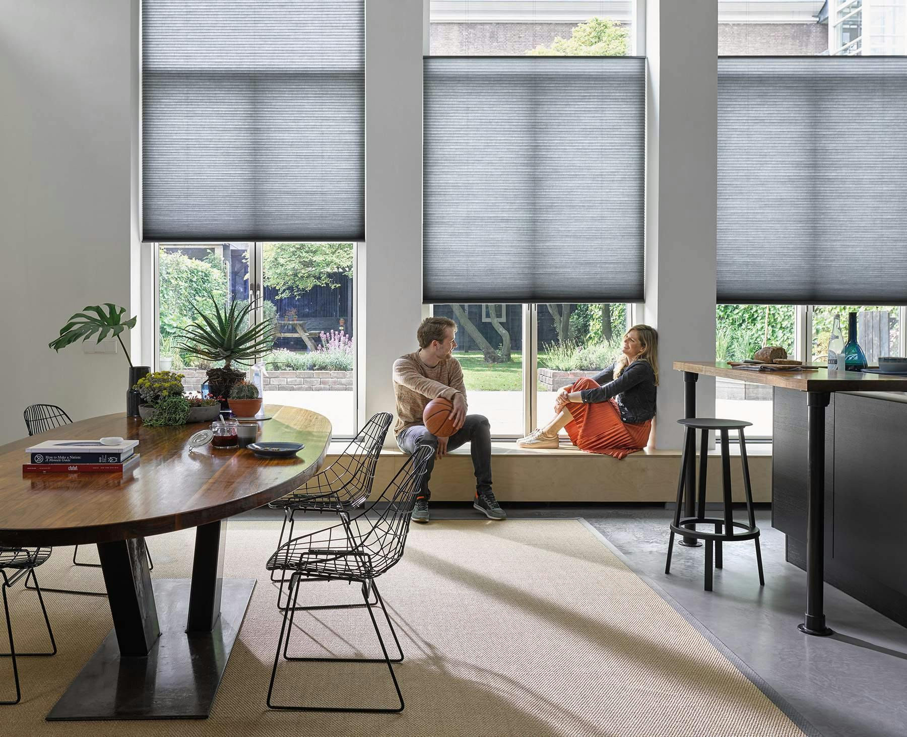 Duette blinds covering patio doors