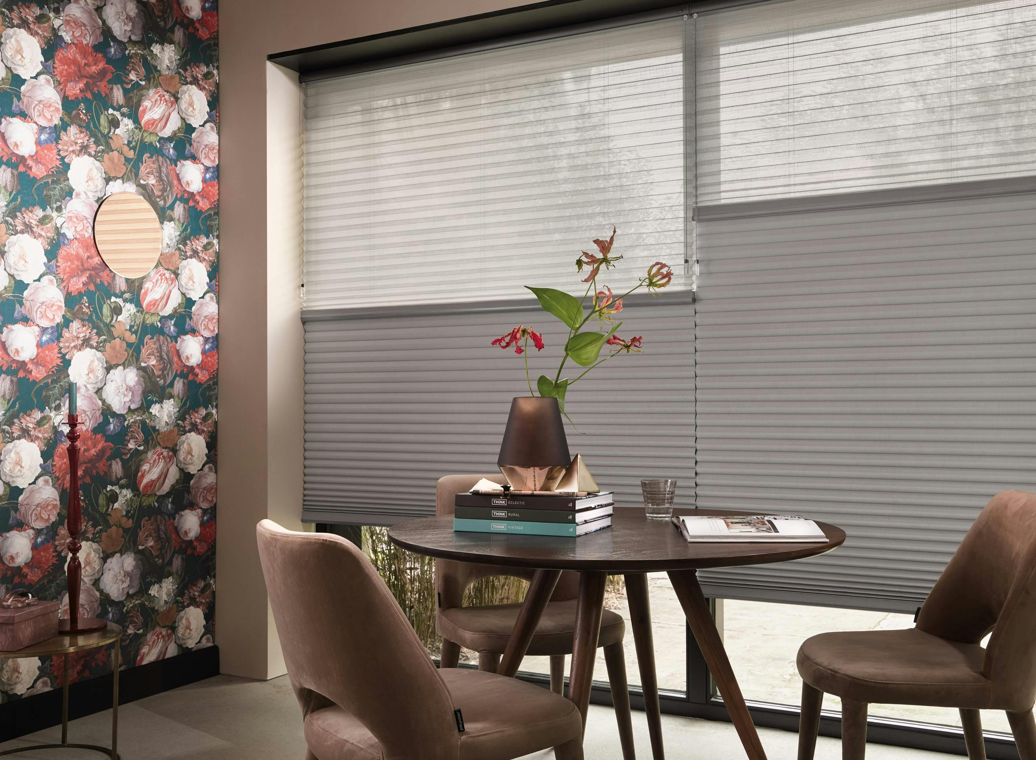 duette blinds covering large dining room windows