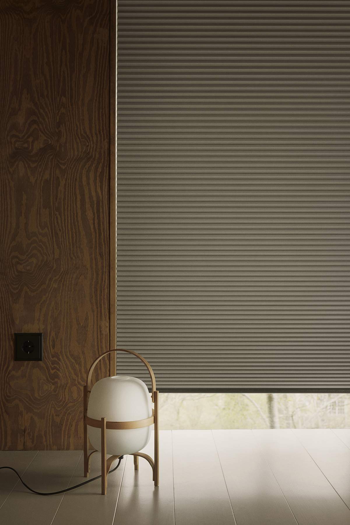 Duette powerview blinds covering floor to ceiling windows