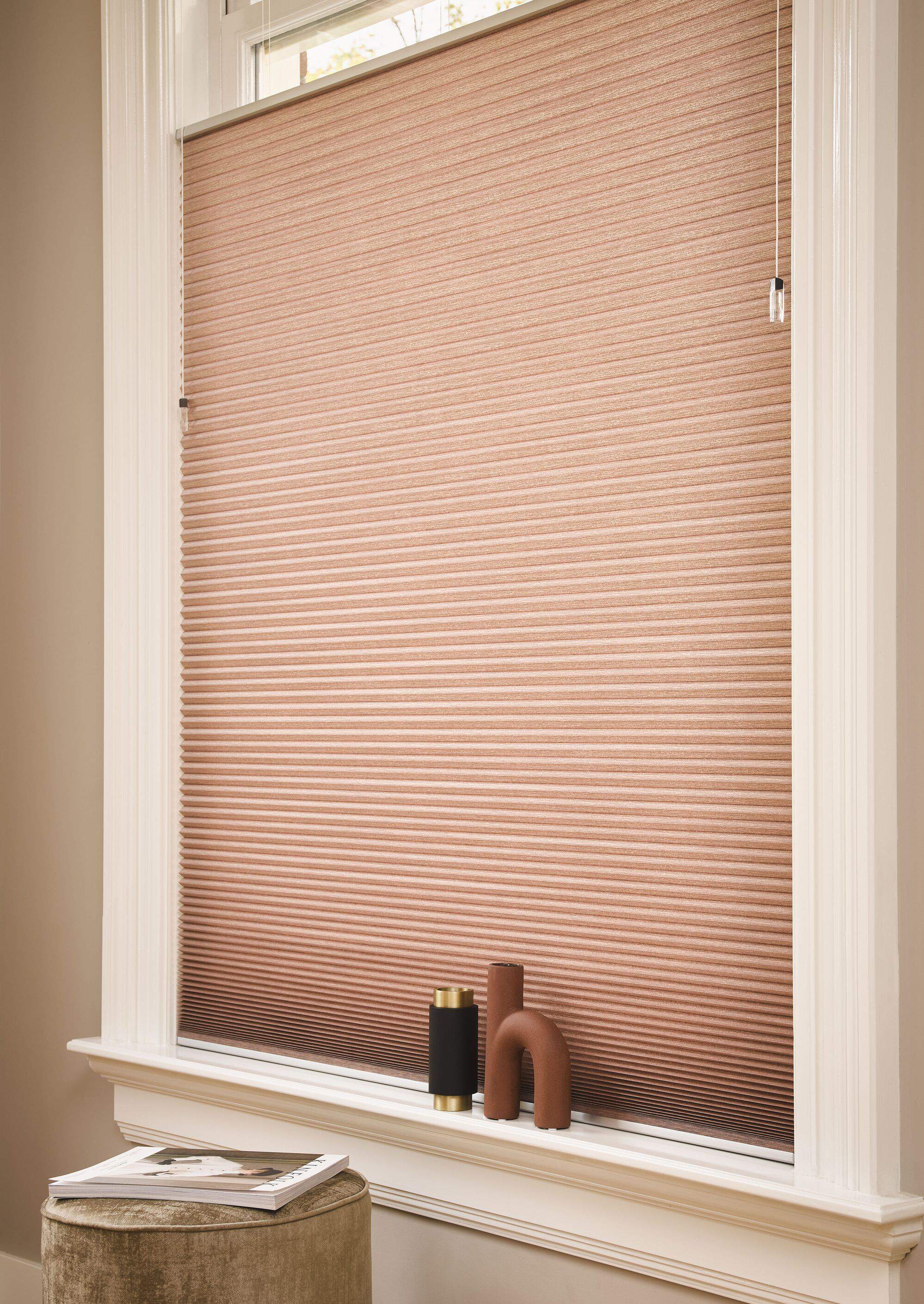 Close up of Duette® shades on a window