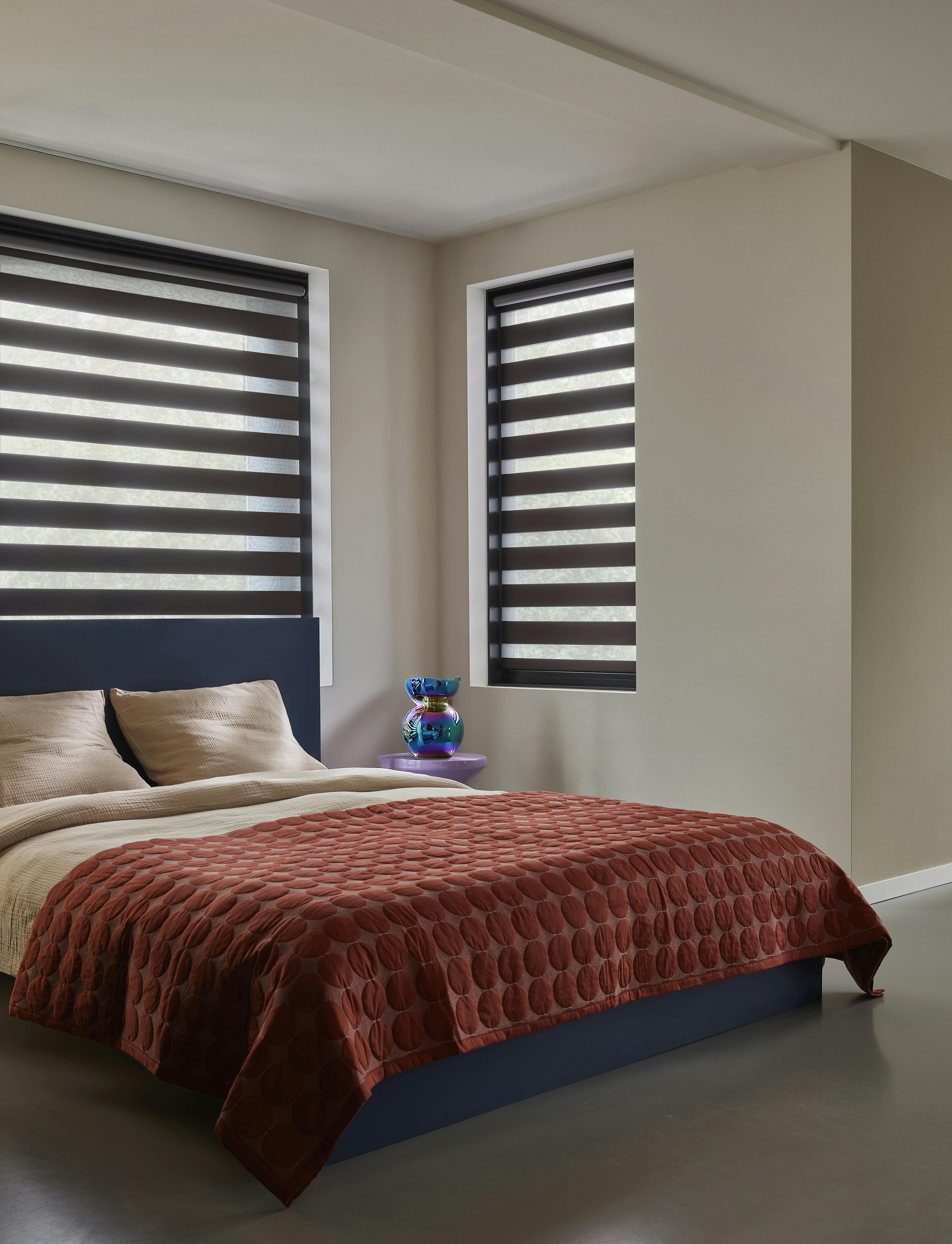 Black duo blinds in a retro style bedroom