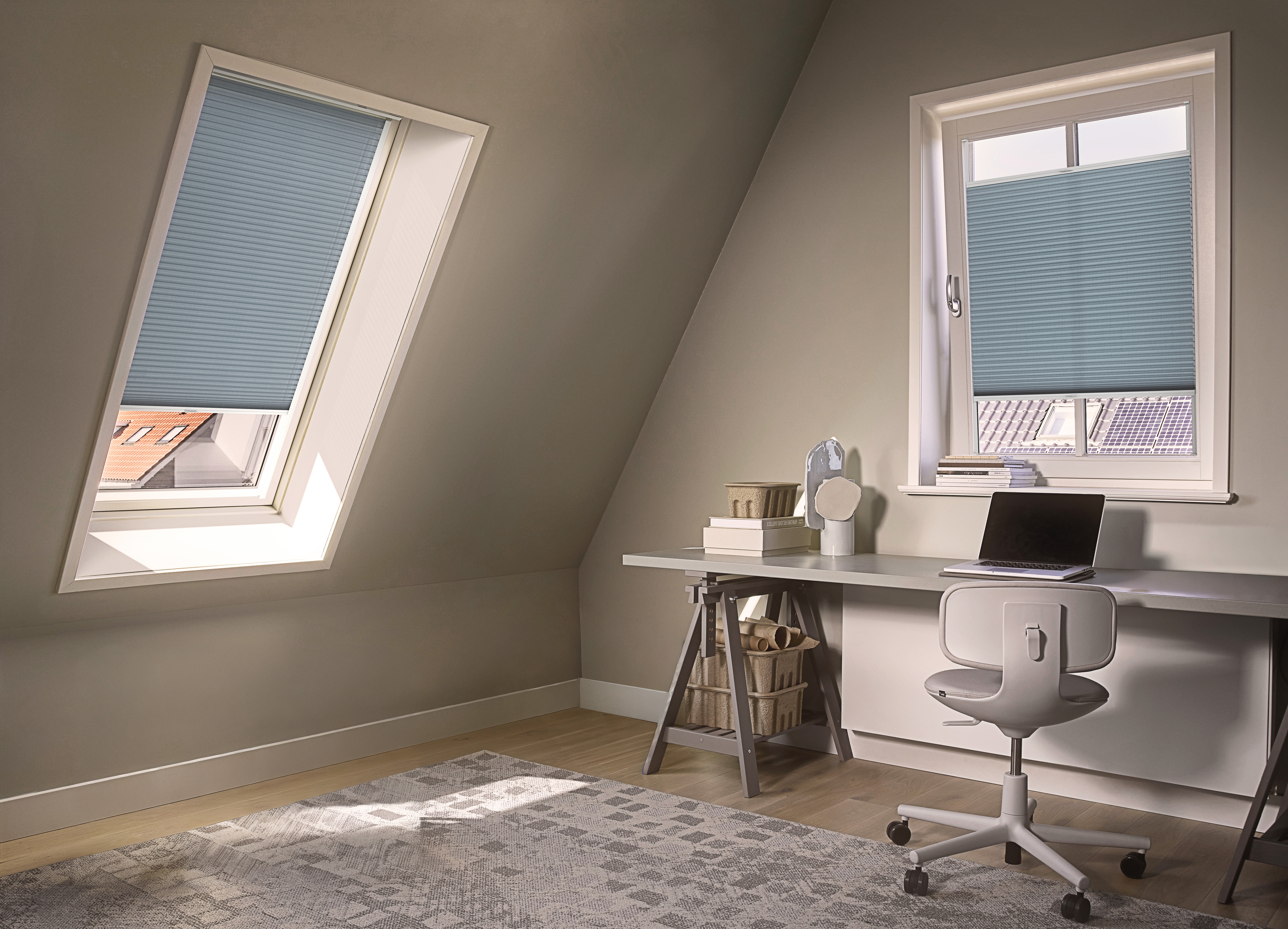 Close up of blue Duette® blinds