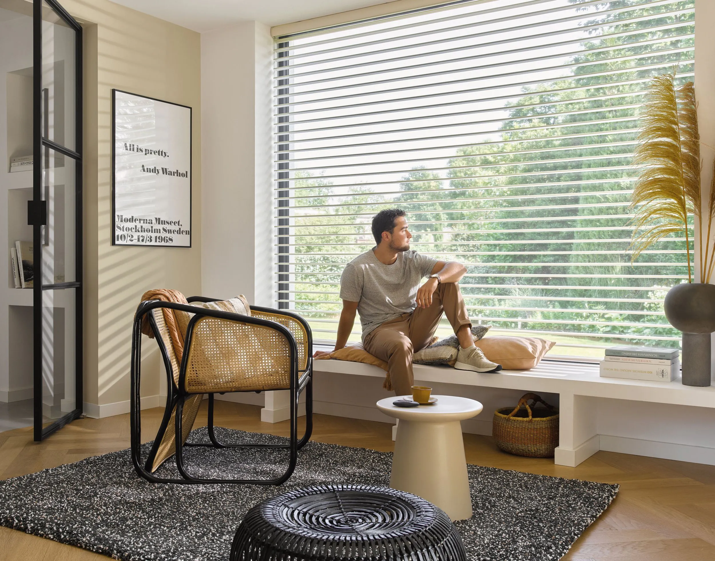 Light living room with silhouette shades
