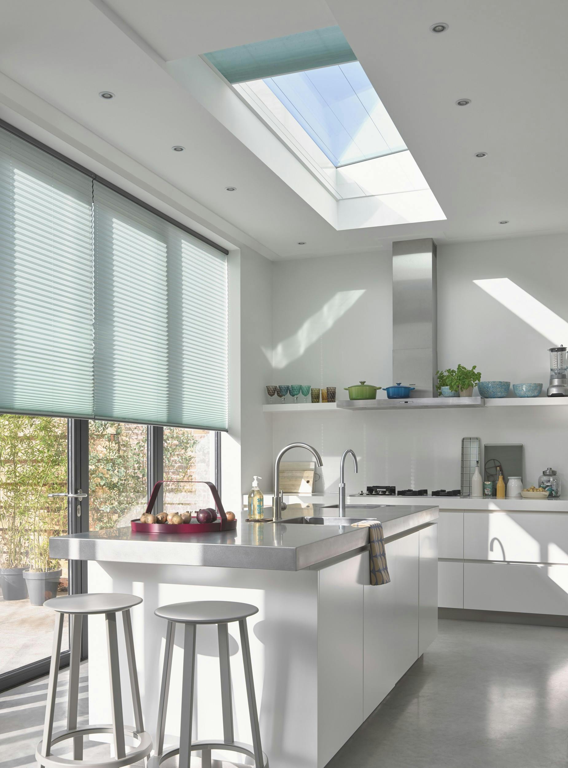 Kitchen with green Duette® shades