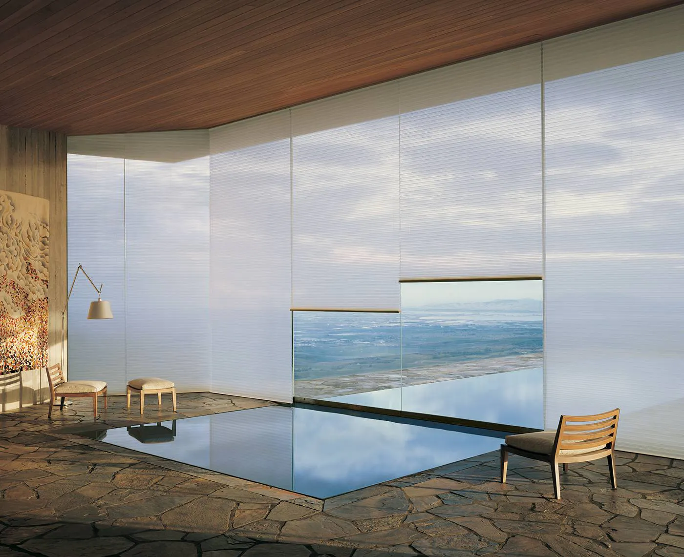 White translucent duette blinds in a modern bathroom