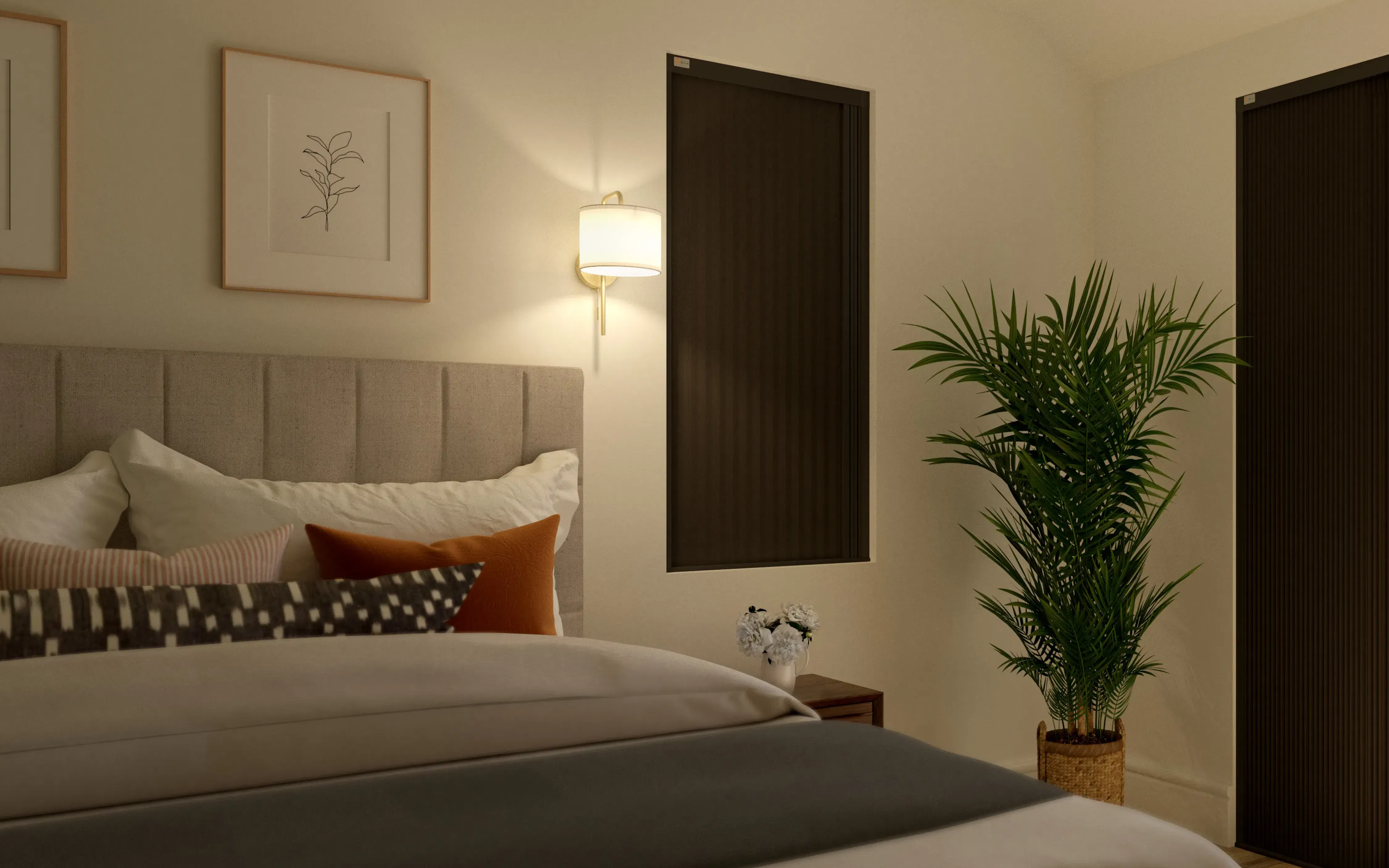 Bedroom with black Blind Screen