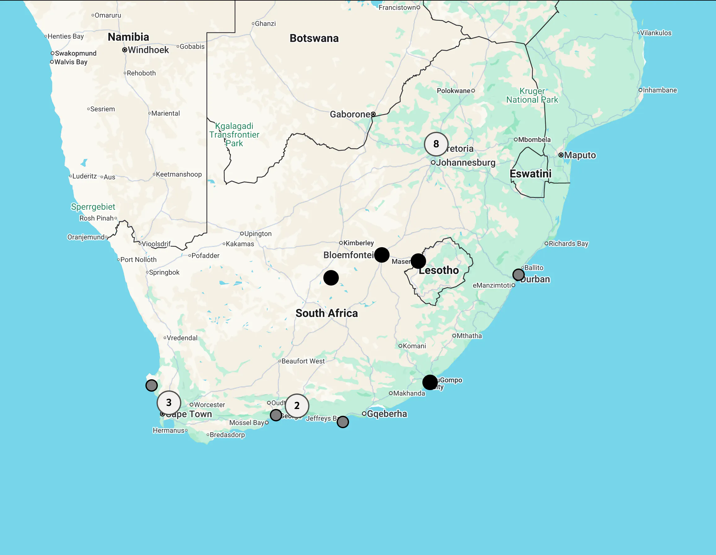 South Africa map site for dealer locator