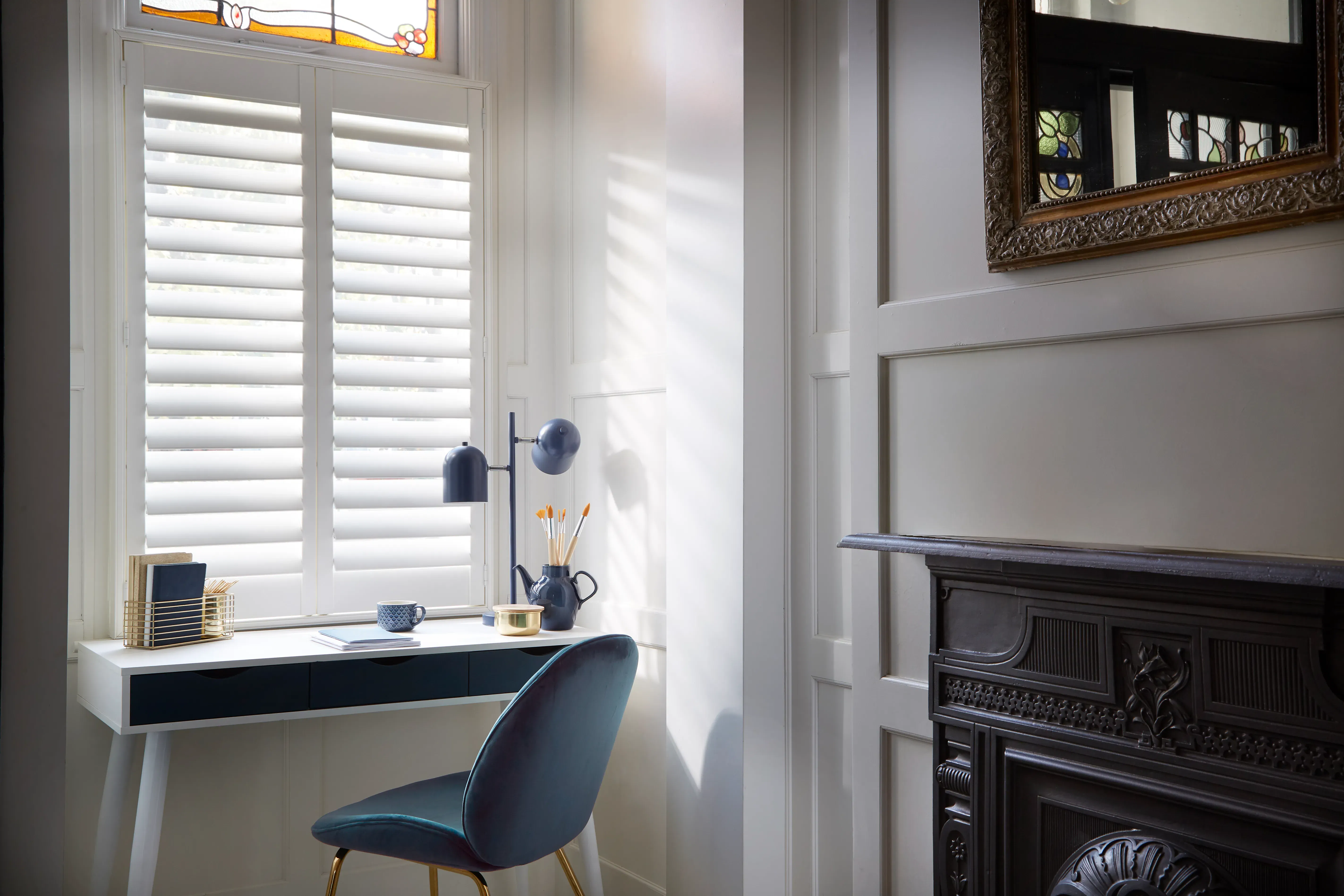 White shutters in a home office