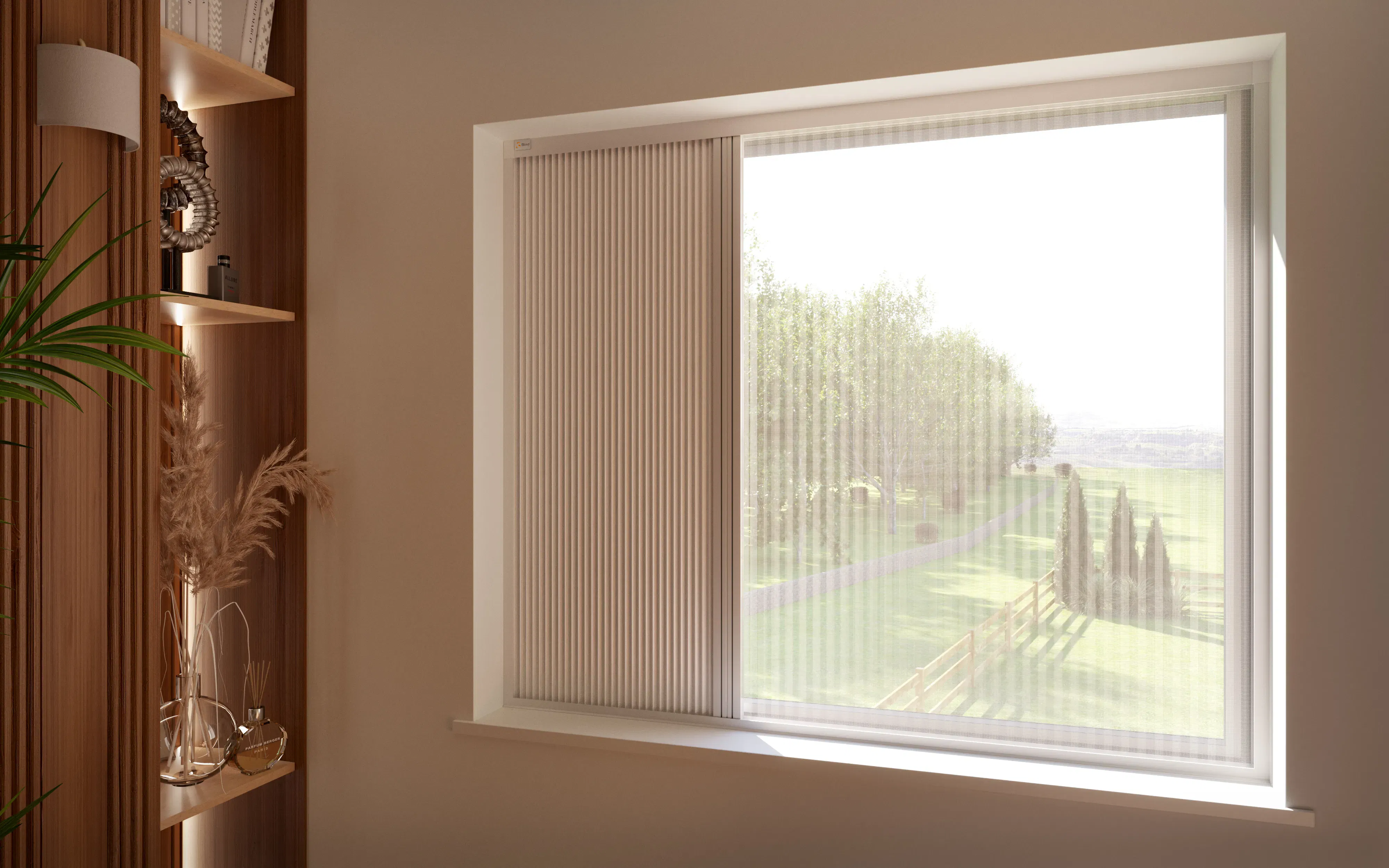 Cream blind screen and fly screen