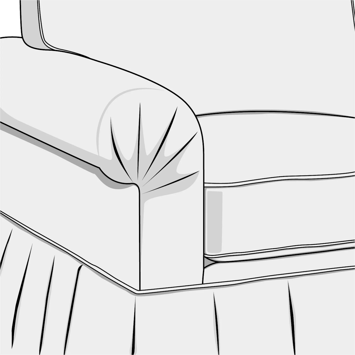 Illustration of pleated arm style sofa