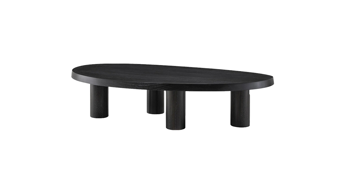 Curved, dark wood, low coffee table Prelude Coffee Table by Eichholtz.