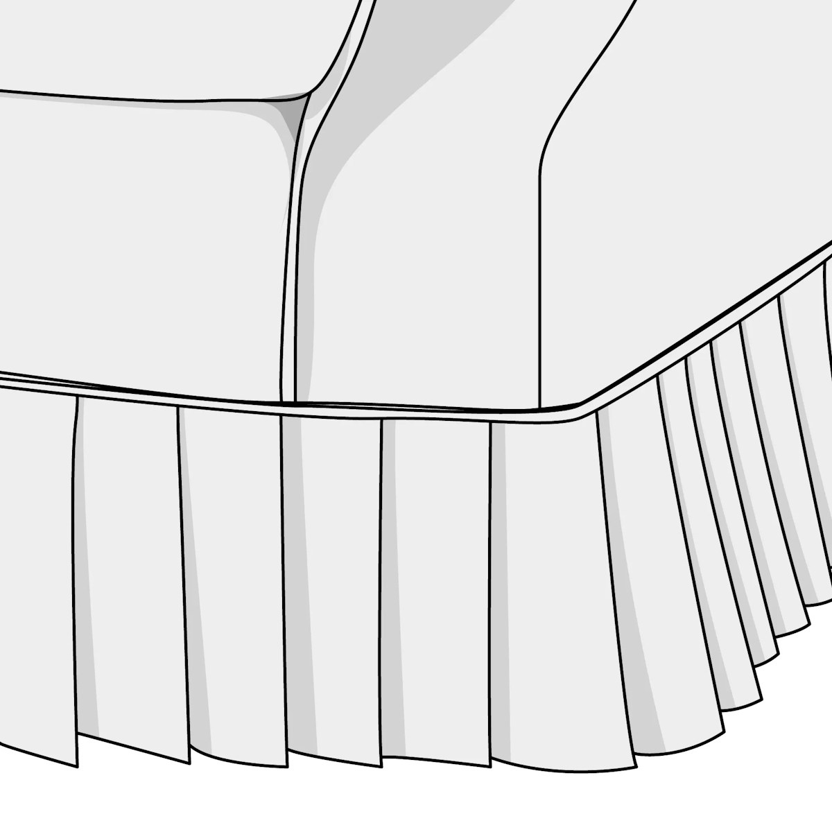 Upholstery illustration of a side or knife pleat skirt