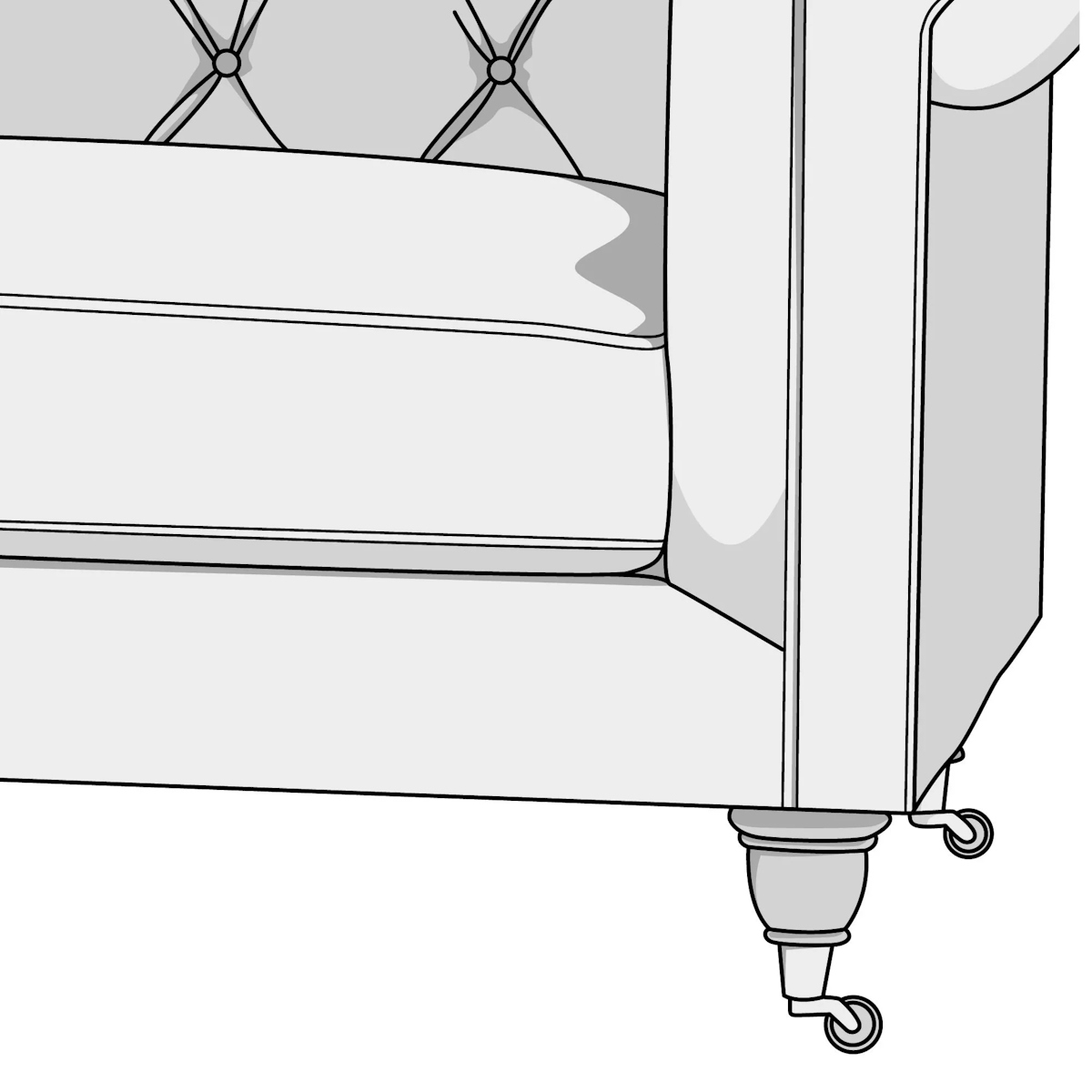 Illustration of turned leg style sofa