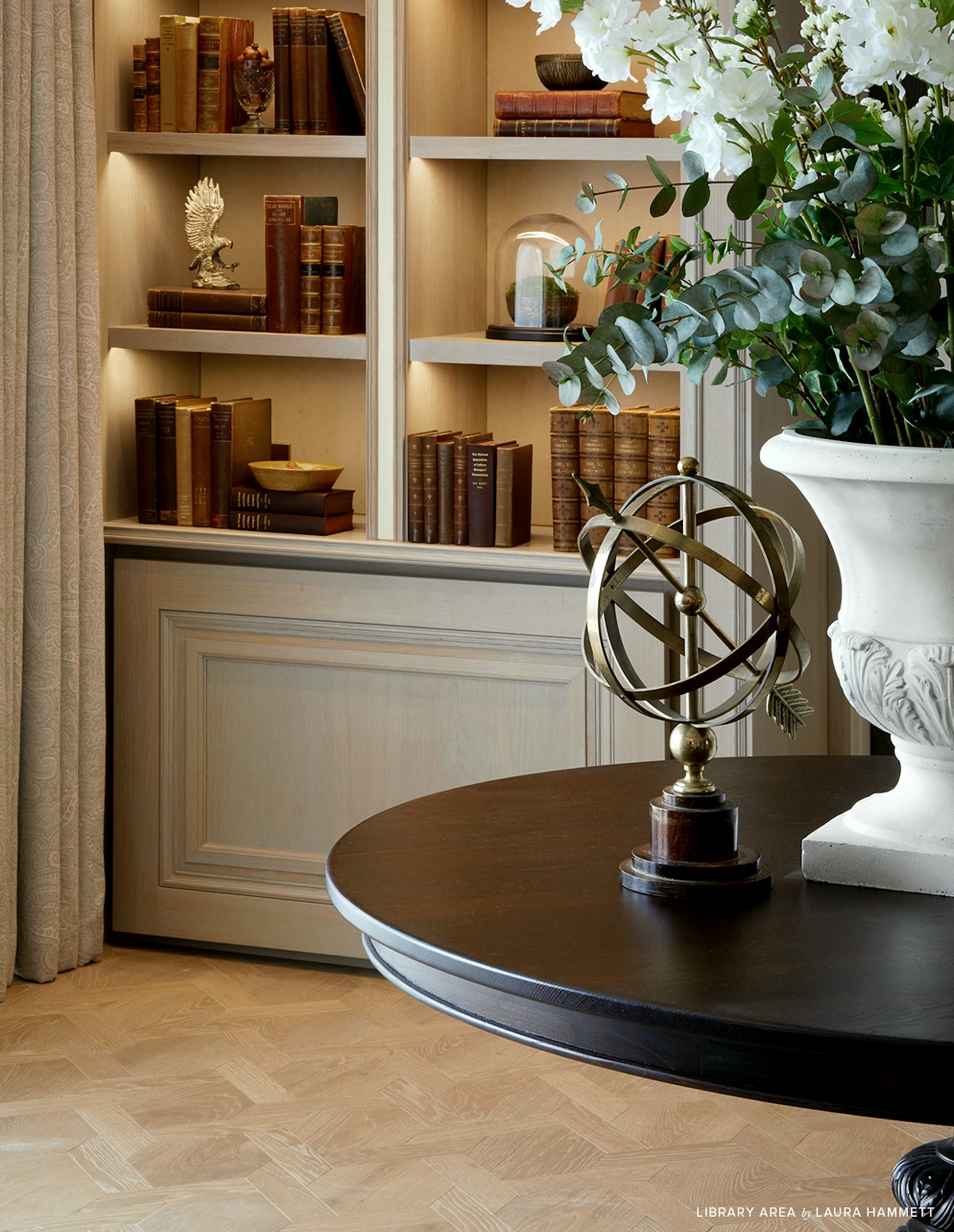 Library in heritage property featuring luxury furniture and accessories from LuxDeco 100 designers