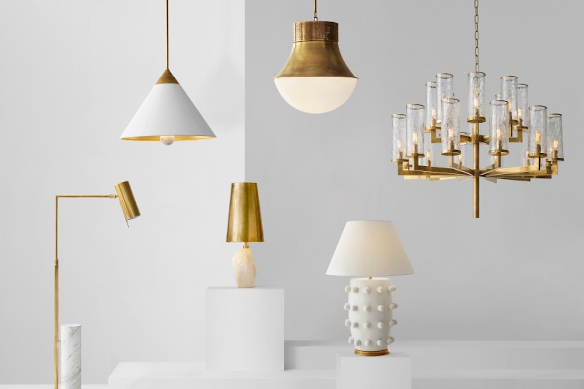 Kelly Wearstler range of lighting in brass and white ceramic