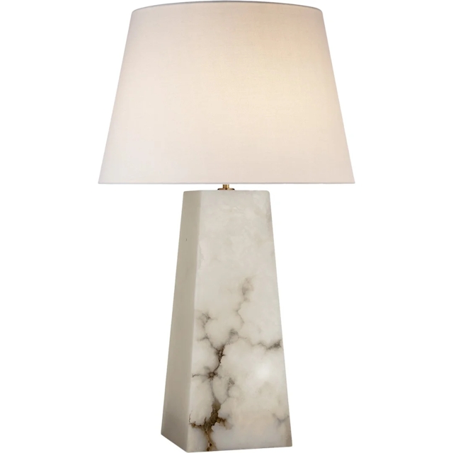 Marble table lamp with white shade and square tapered base