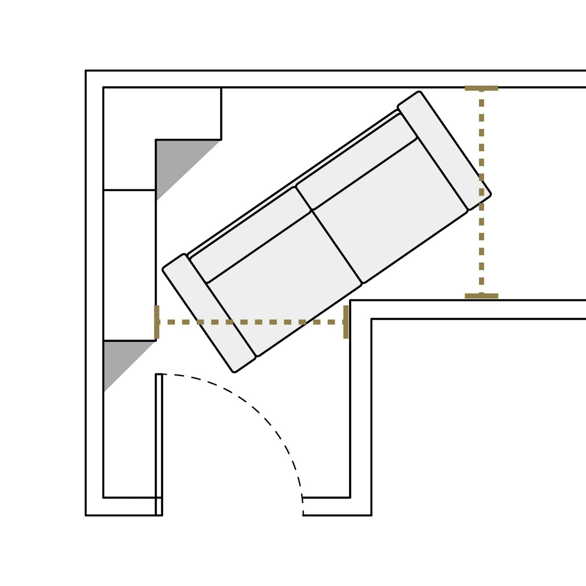 An illustration demonstrating navigating hallways and door frames with a sofa