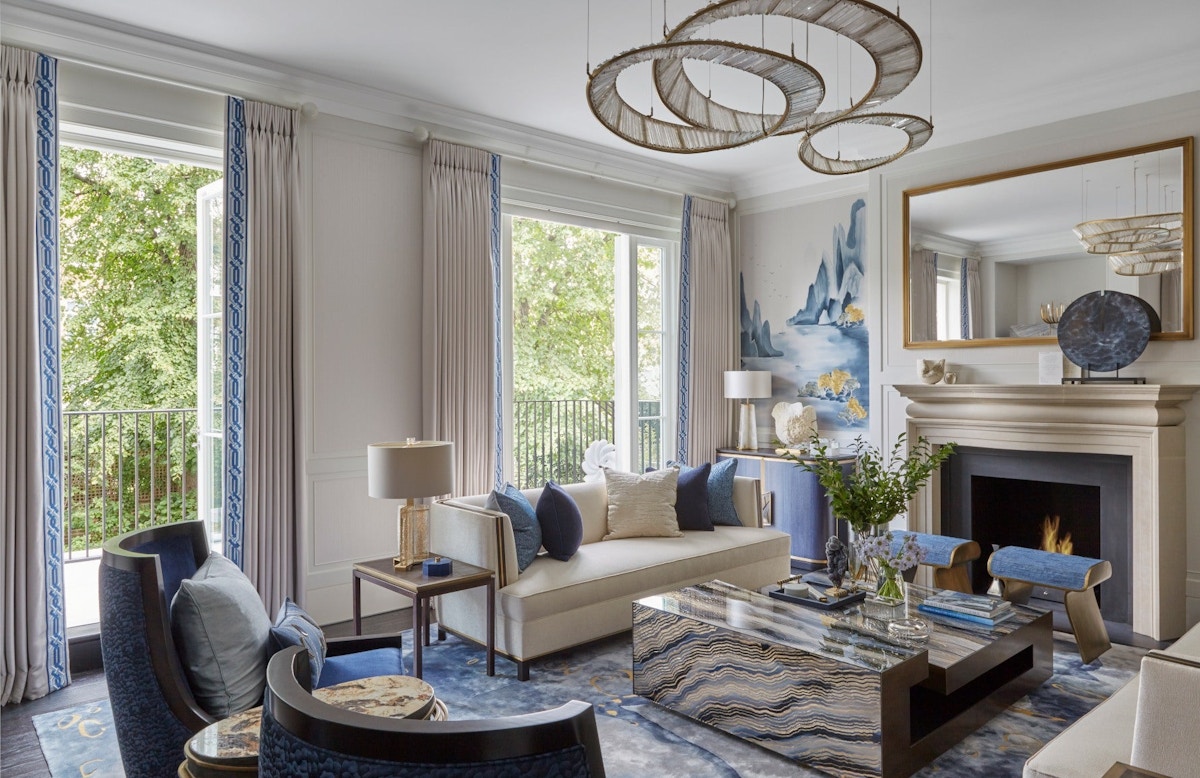 Katharine Pooley | London Interior Designer | Blue Living Room | Read more in The Luxurist at LuxDeco.com