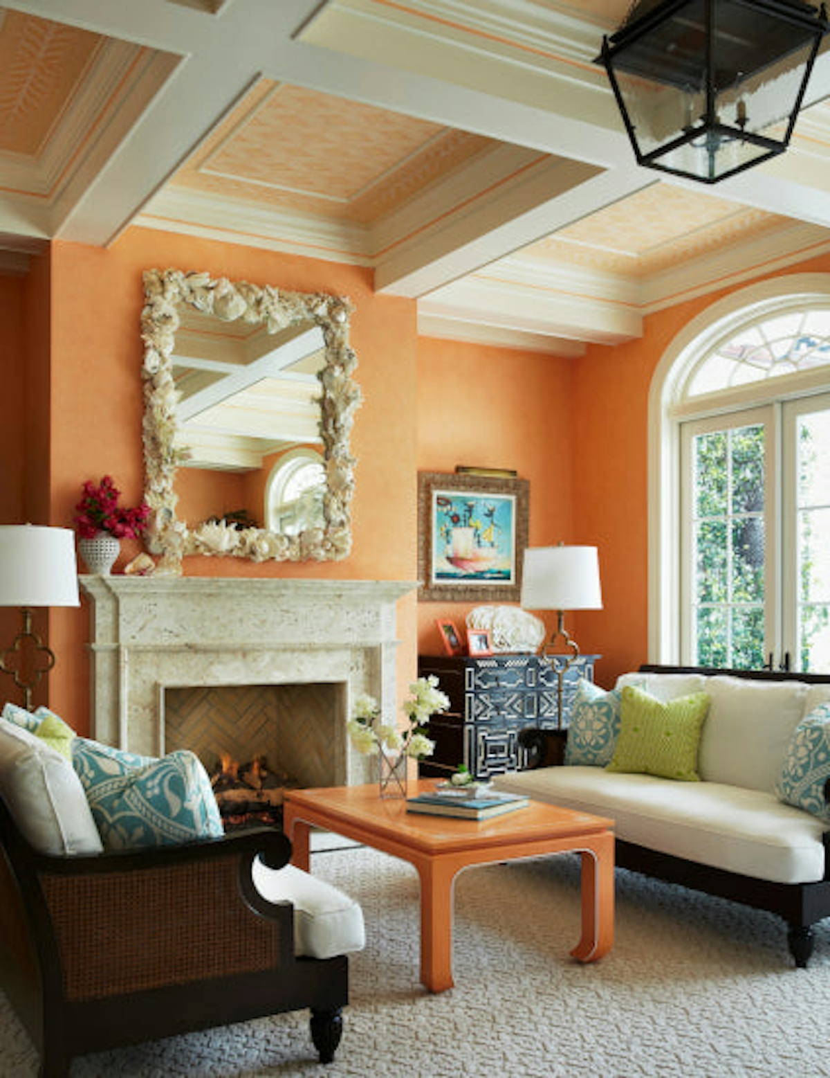Orange Living Room ideas - Peach Orange Living Room - Carmel Brantley - LuxDeco Style Guide