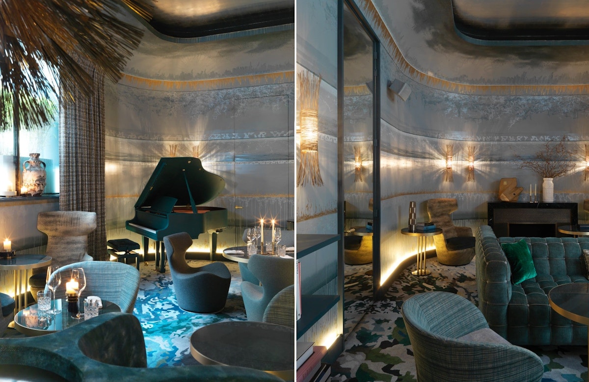 Teal Living Room Ideas | Nolinski Paris hotel design by Jean-Louis Deniot | Read more in the LuxDeco.com Style Guide