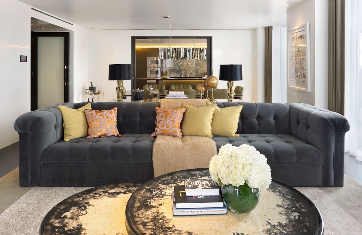 How To Style Your Sofa Cushions – Hybrid cushion arrangement – Shop Luxury Cushions at LuxDeco.com