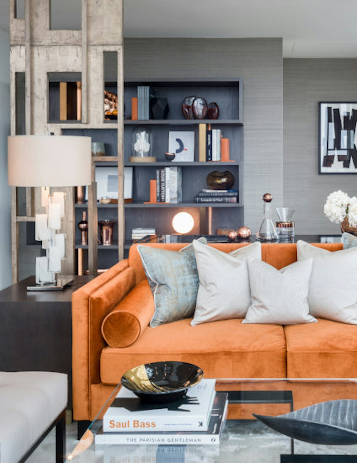 Orange Living Room ideas - Orange and Grey Living Room - Goddard Littlefair - Photography by Gareth Gardner - LuxDeco Style Guide