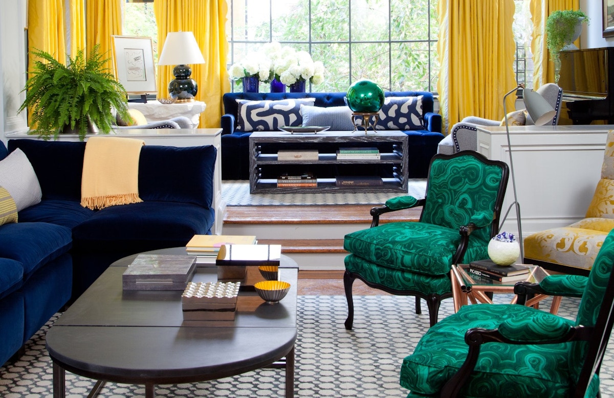 Yellow, Blue and green Living Room Colour Palettes - Lounge Colour Schemes & Colour Combination ideas – LuxDeco Style Guide