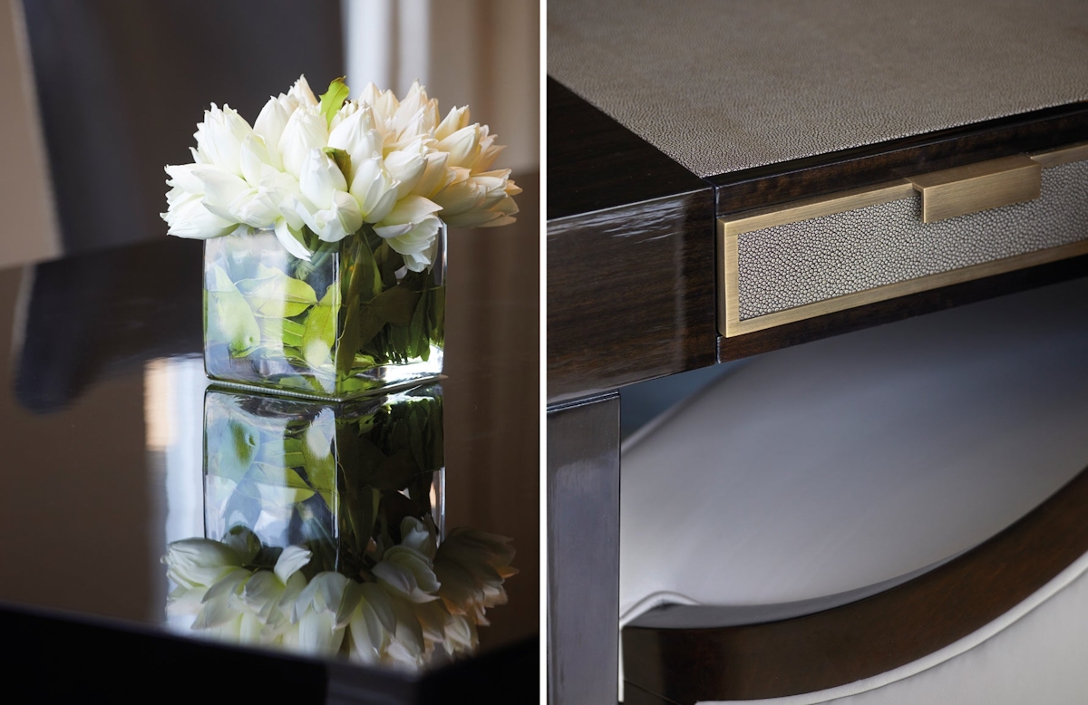 Luxury Furniture Details | Artificial Flowers | Shagreen Desk Detail | Shop the look on LuxDeco.com