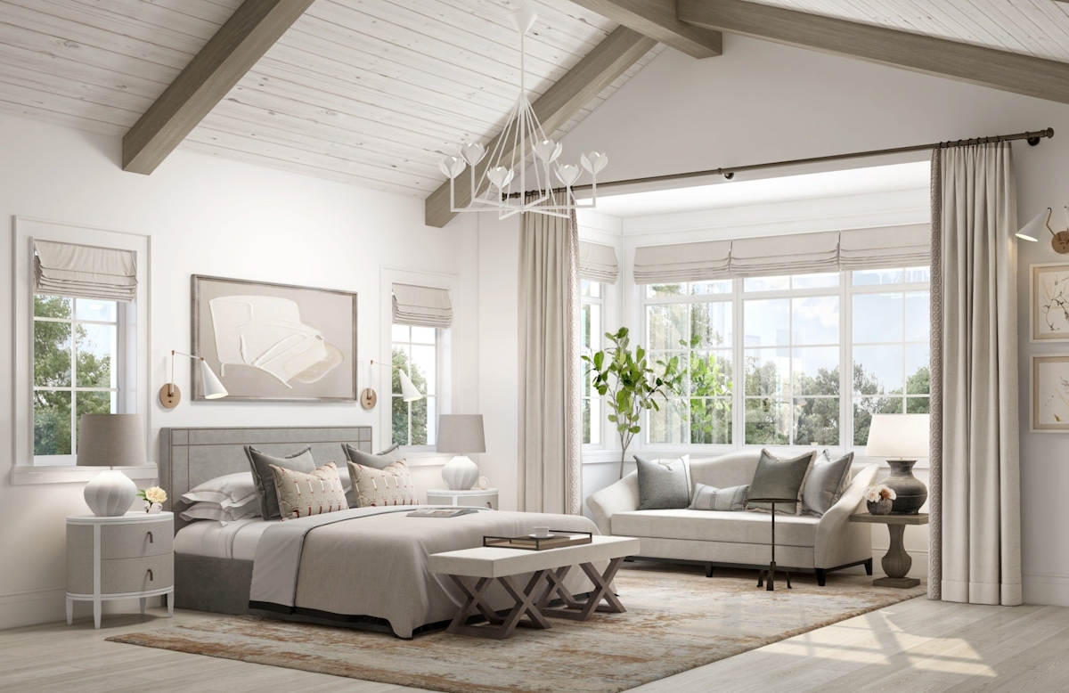 LuxDeco Summer House | Modern Rustic Bedroom | Shop rustic interiors at LuxDeco.com
