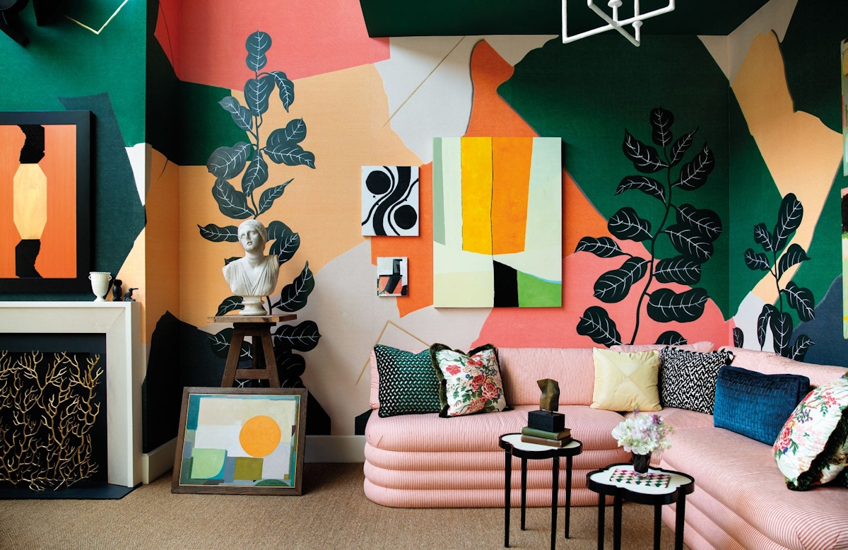 Designer Wall Mural | Colourful Living Room | Young Huh living room | The Luxurist | Read more at LuxDeco.com