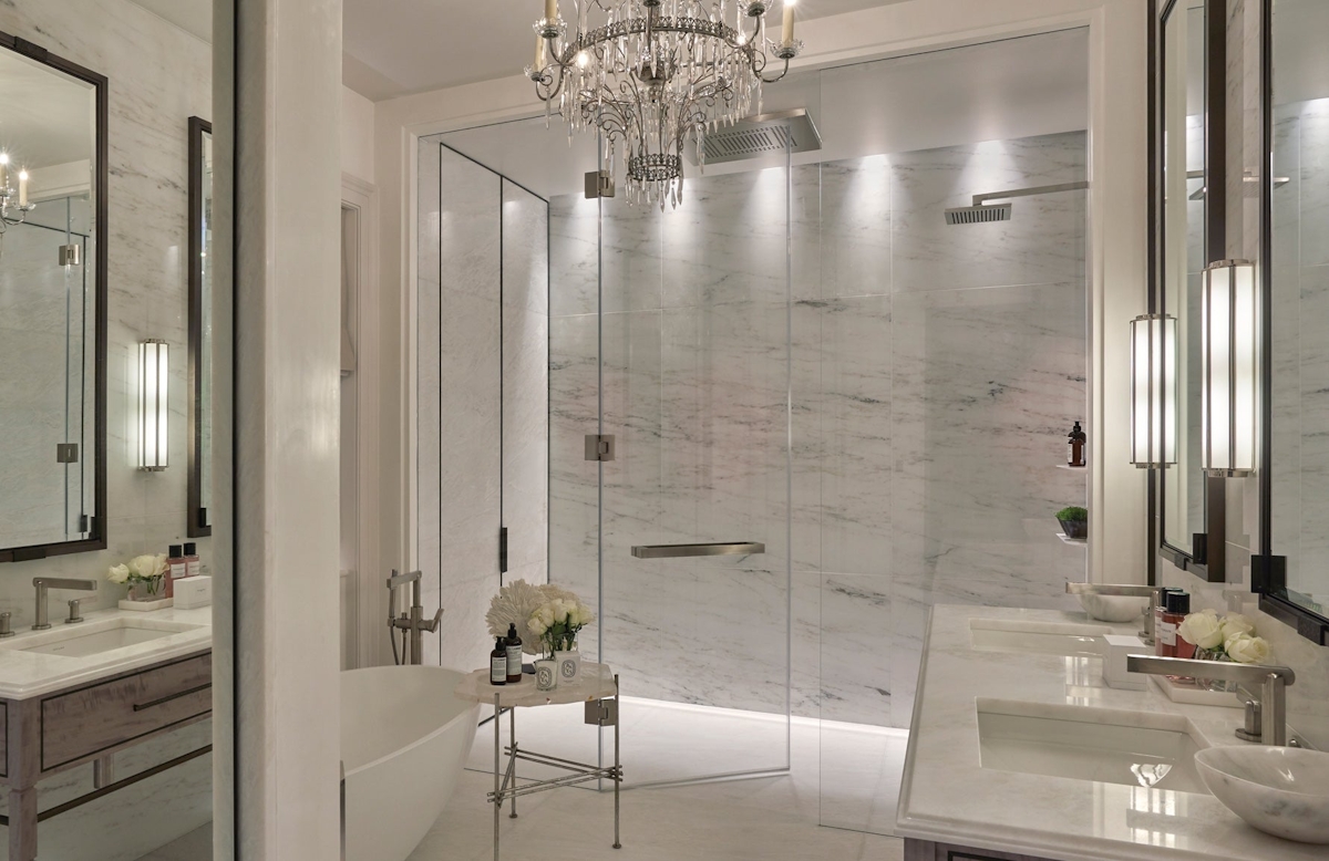 Luxury Bathroom Design | Louise Bradley Interiors | Shop transitional furniture at LuxDeco.com