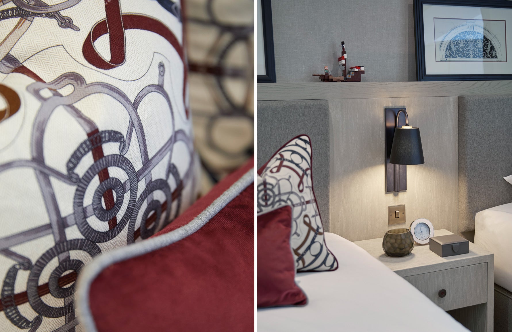 Red & Grey Bedroom | Regent's Park Apartment | Shop the look at LuxDeco.com