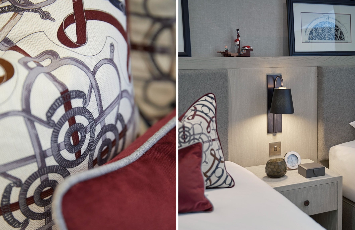 Red & Grey Bedroom | Regent's Park Apartment | Shop the look at LuxDeco.com
