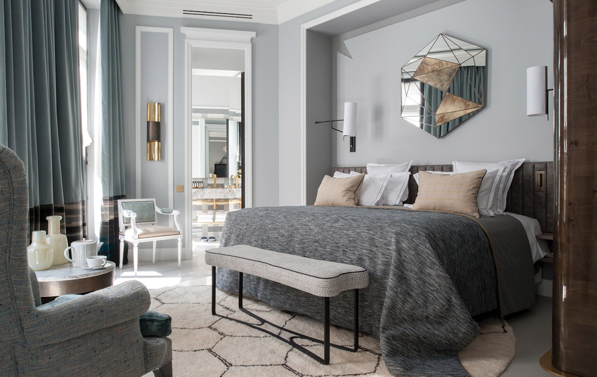 Grey Bedroom Ideas | Grey Bedroom Interior by Jean-Louis Deniot | Nolinski Paris Hotel | Read more in the LuxDeco Style Guide