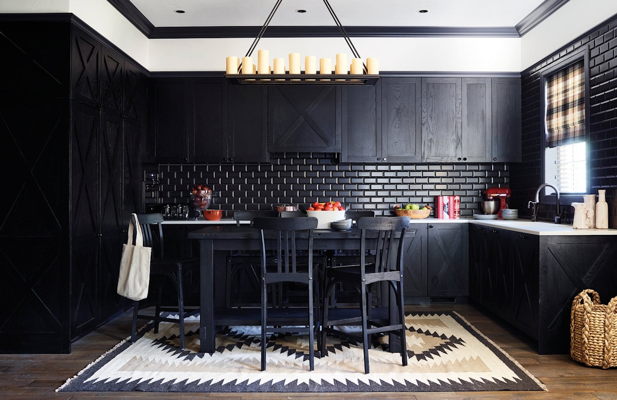 Shop Luxury Rugs Online at LuxDeco.com | Interior Design by Greg Natale | Bold Black Kitchen