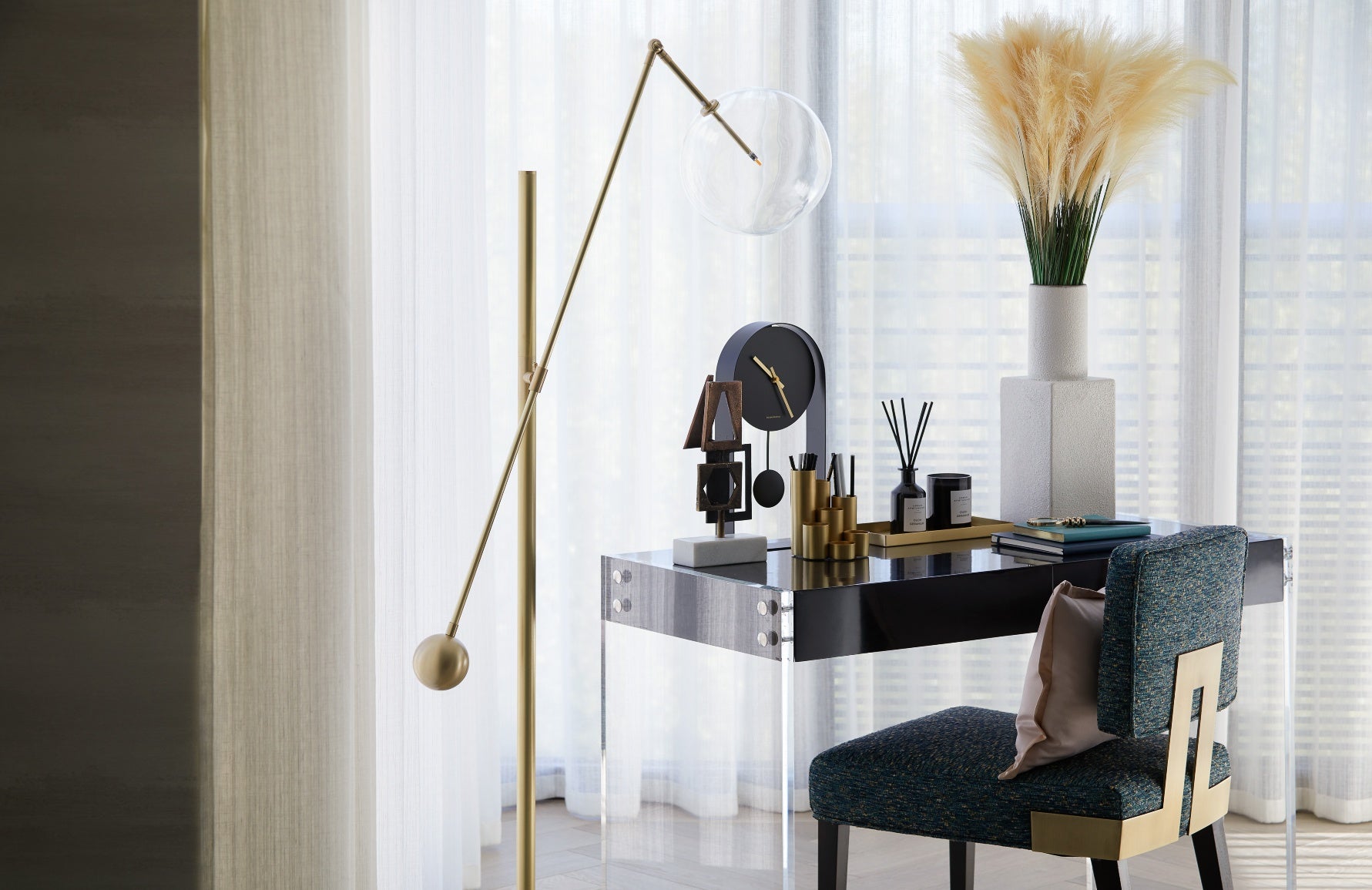 How To Decorate Empty Living Room Corners | Home Office in Living Room | Eliycon Living Room | Read more in the LuxDeco.com Style Guide