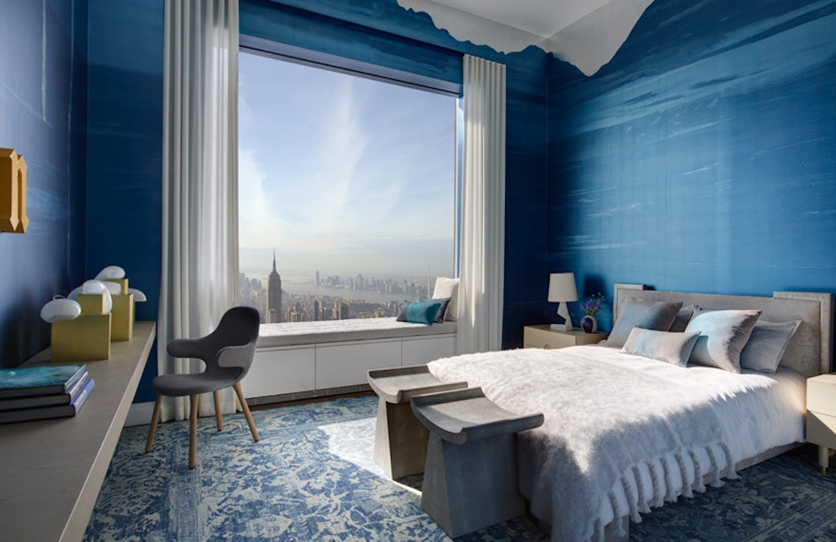 432 Park Avenue – Kelly Behun Interiors – New York Penthouse Blue Bedroom