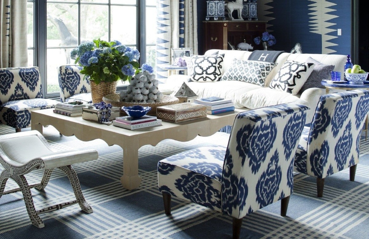 Kirsten Kelli Living Room | White and Blue Living Room ideas | Read more in the LuxDeco.com Style Guide