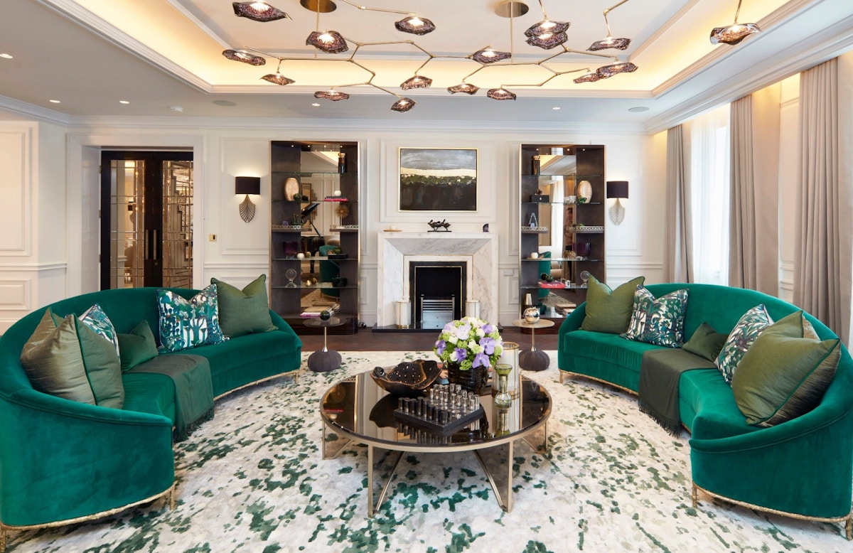 Green Living Room | Gray and Lime Green Living Room, Hilton Opera Paris | Read more in the LuxDeco.com Style Guide