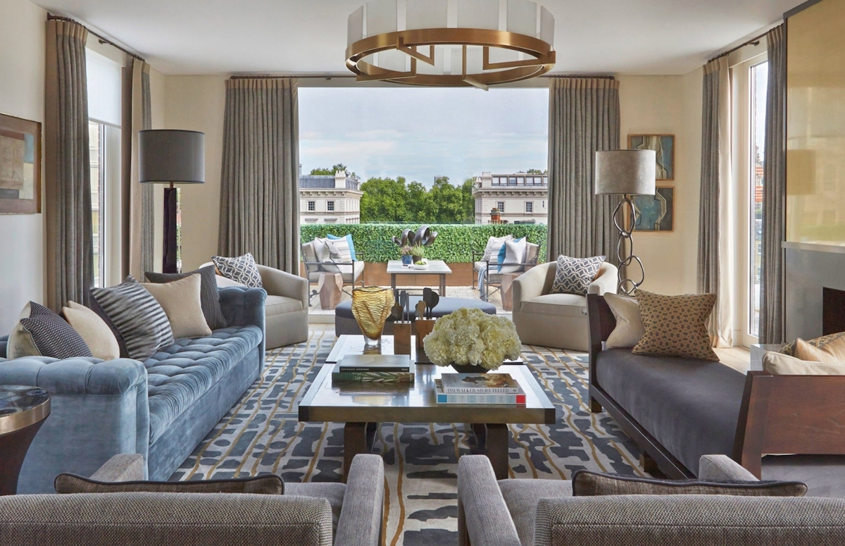 Warm neutral and Blue Living Room Colour Palettes - Lounge Colour Schemes & Colour Combination ideas – LuxDeco Style Guide