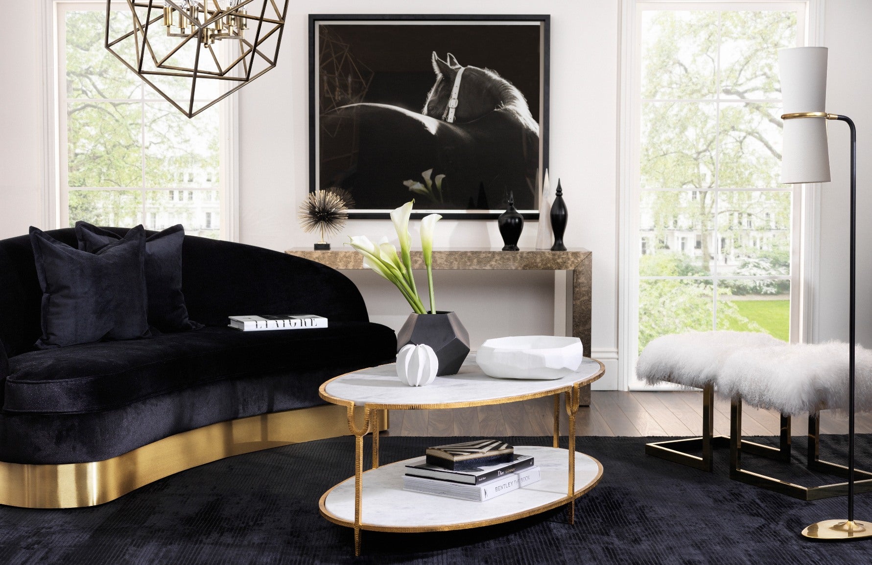Black sofa white living room top