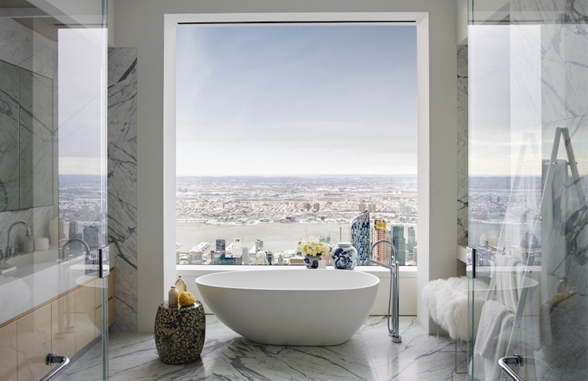 432 Park Avenue – Kelly Behun Interiors – New York Penthouse Marble Bathroom - LuxDeco Style Guide