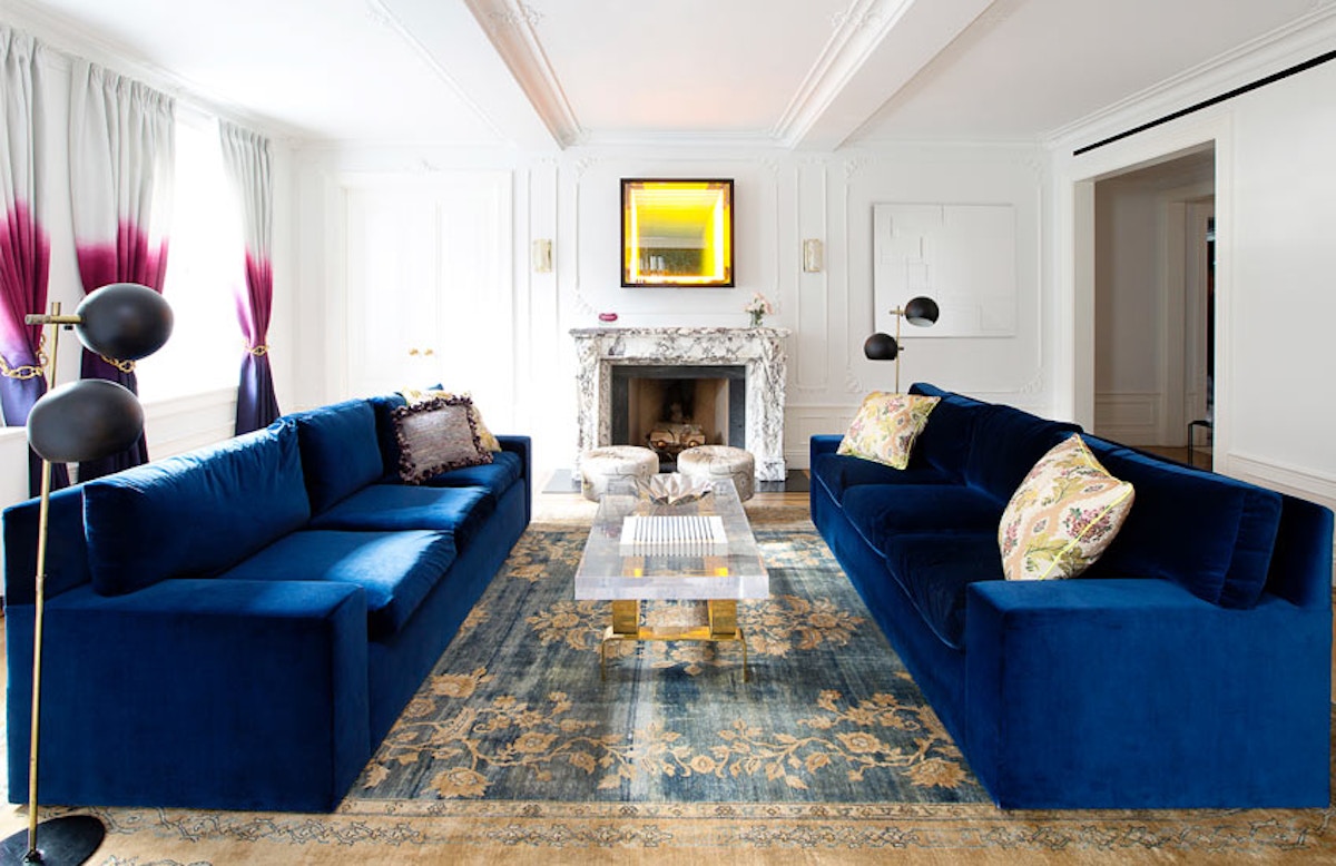 Unique Area Rugs – Fawn Galli Interiors, Greenwich Village living room – LuxDeco.com Style Guide