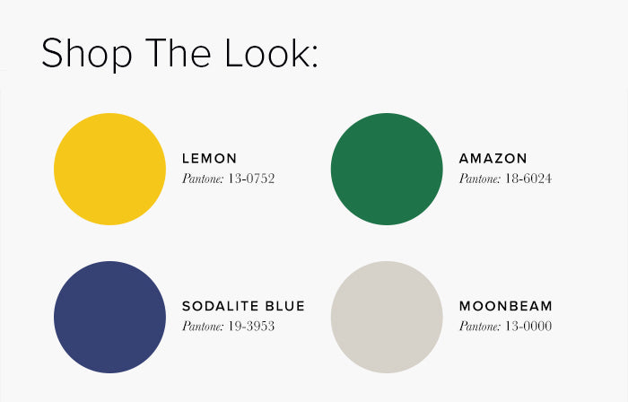 Yellow, Blue and green Living Room Colour Swatches - Lounge Colour Schemes & Colour Combination ideas – LuxDeco Style Guide